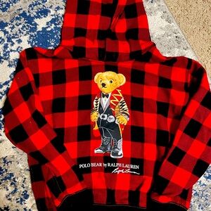 Polo Bear hoodie sweatshirt. Plaid. Perfect for the holiday. Boys size M (8-10)